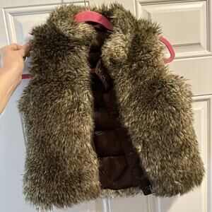 Girls Gap Reversible Puffer Vest Faux Fur Brown Size XS/S 4-7